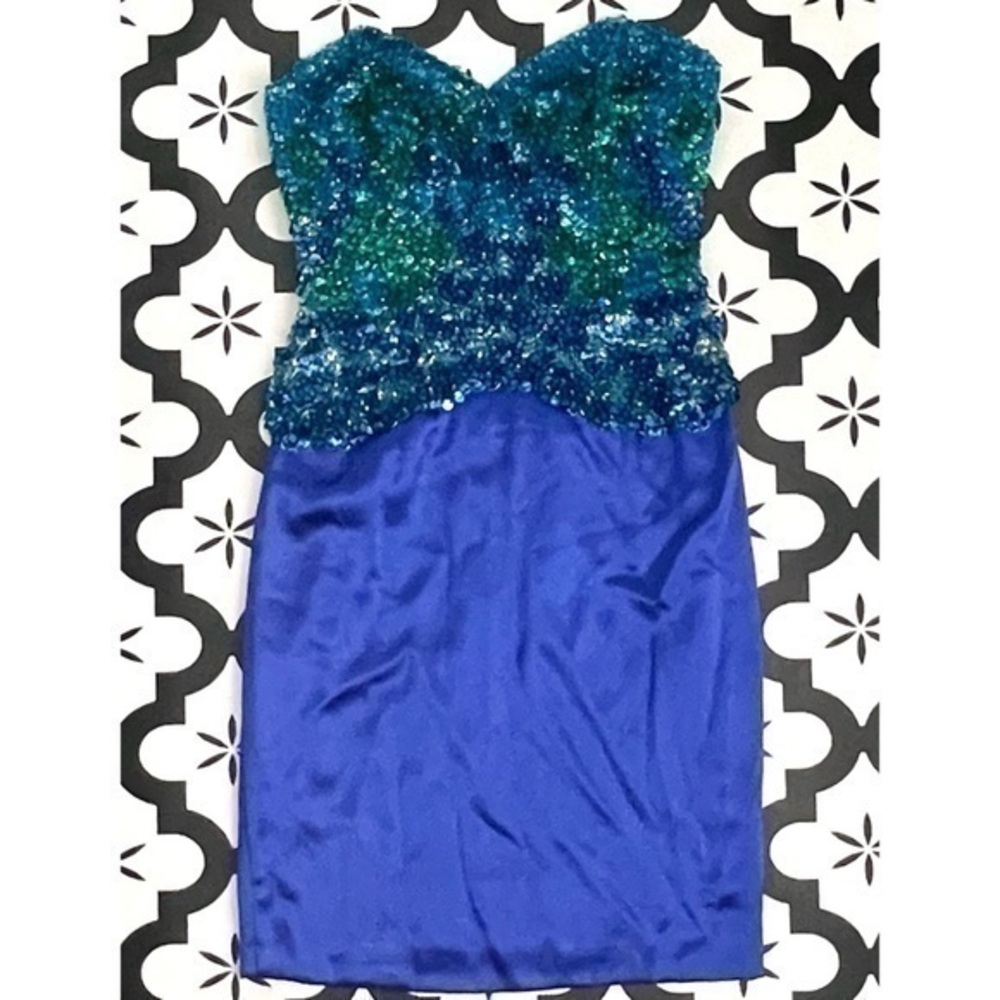 Black Tie sequin and silk strapless dress, size 10, Exceptional Condition